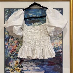 Astr White Smocked Off-Shoulder Puff Sleeve Top